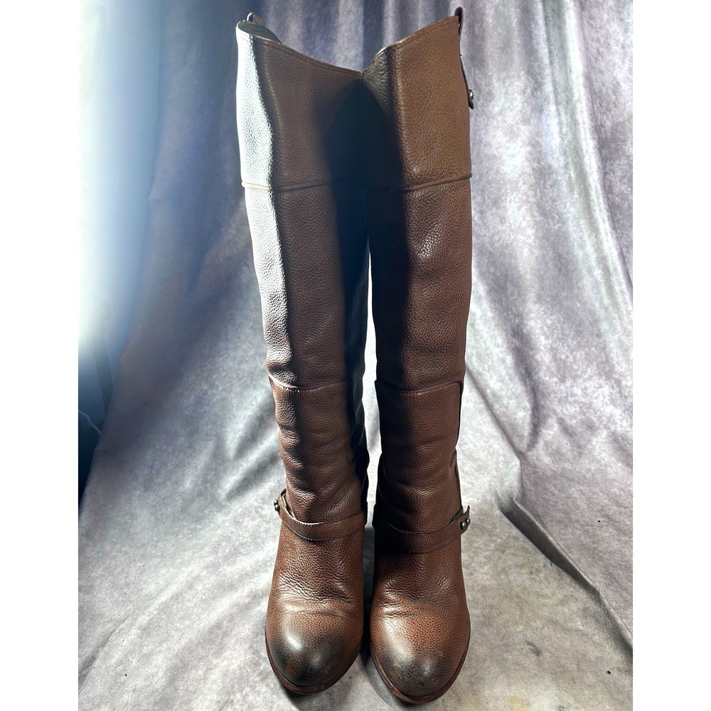 Sam Edelman Womens 10M Brown Leather Knee High Harness Boots High Block Heel